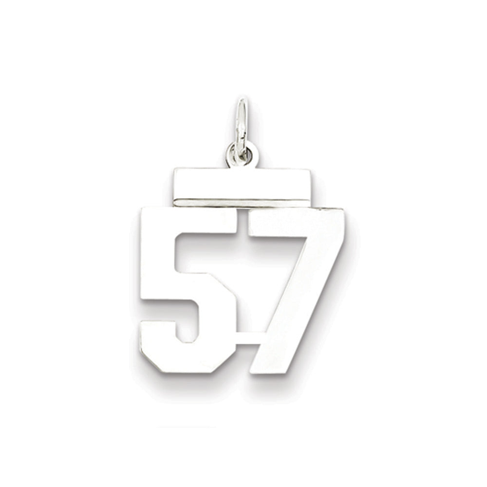 Sterling Silver, Athletic Collection, Large Polished Number 57 Pendant, Item P14043-57 by The Black Bow Jewelry Co.