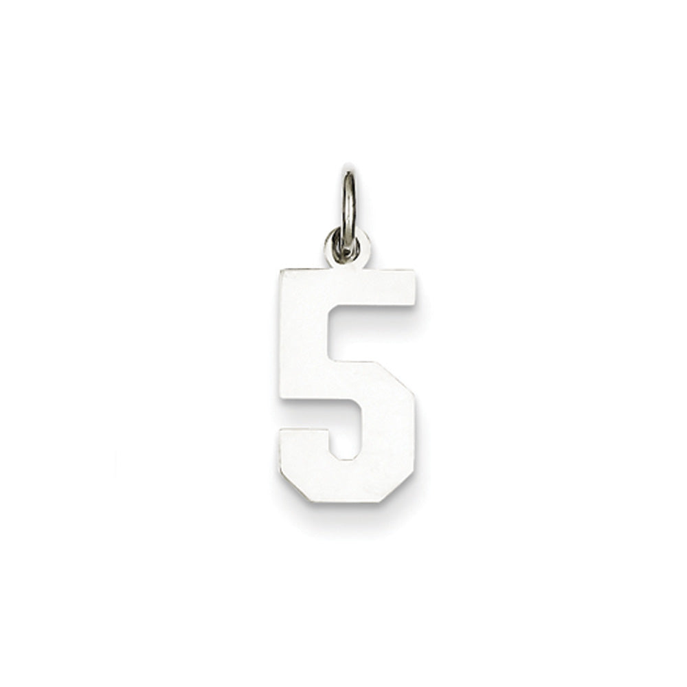 Sterling Silver, Athletic Collection, Large Polished Number 5 Pendant, Item P14043-5 by The Black Bow Jewelry Co.