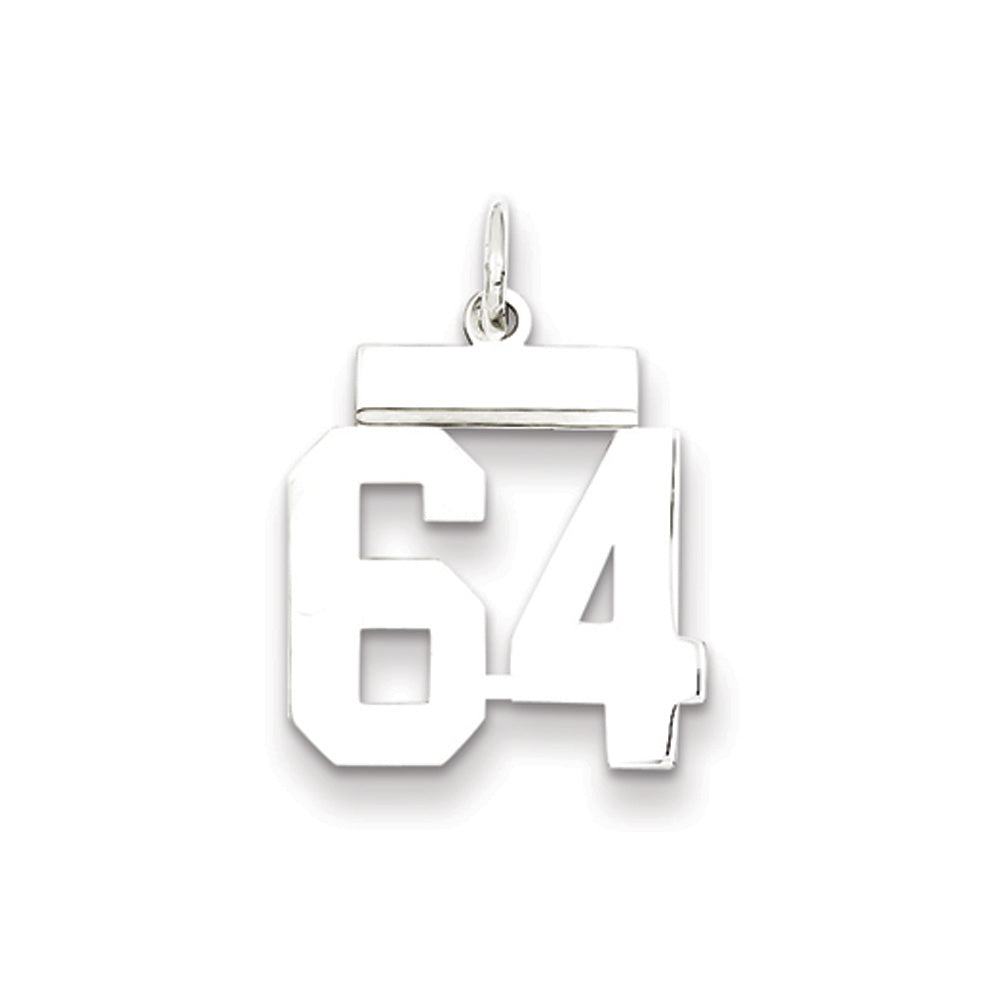 Sterling Silver, Athletic Collection, Small Polished Number 64 Pendant, Item P10407-64 by The Black Bow Jewelry Co.