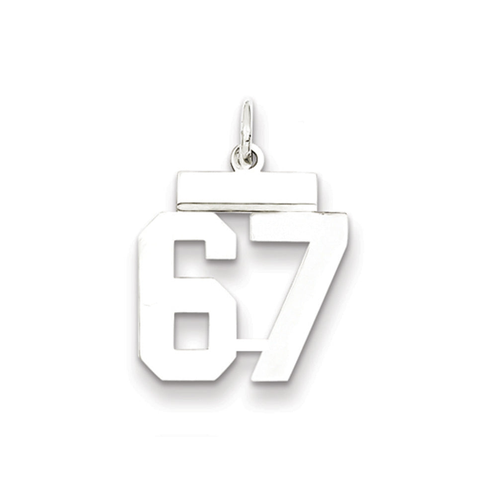 Sterling Silver, Athletic Collection, Small Polished Number 67 Pendant, Item P10407-67 by The Black Bow Jewelry Co.