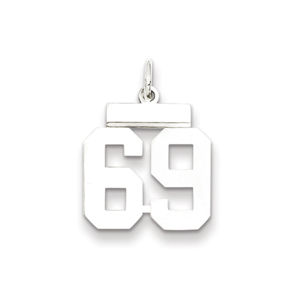 Sterling Silver, Athletic Collection, Small Polished Number 69 Pendant, Item P10407-69 by The Black Bow Jewelry Co.