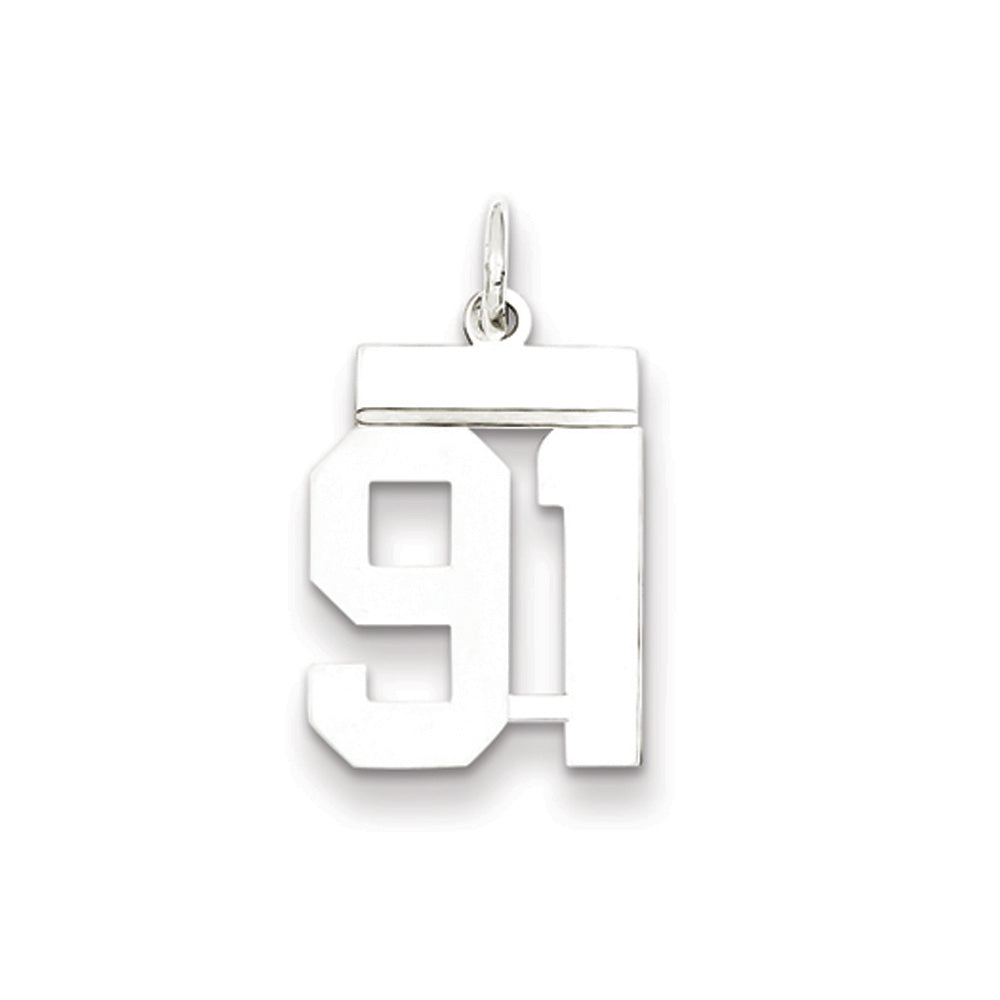 Sterling Silver, Athletic Collection, Small Polished Number 91 Pendant, Item P10407-91 by The Black Bow Jewelry Co.