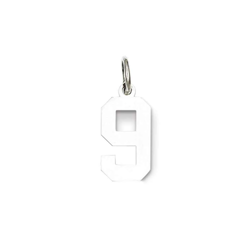 Sterling Silver, Athletic Collection, Small Polished Number 9 Pendant, Item P10407-9 by The Black Bow Jewelry Co.
