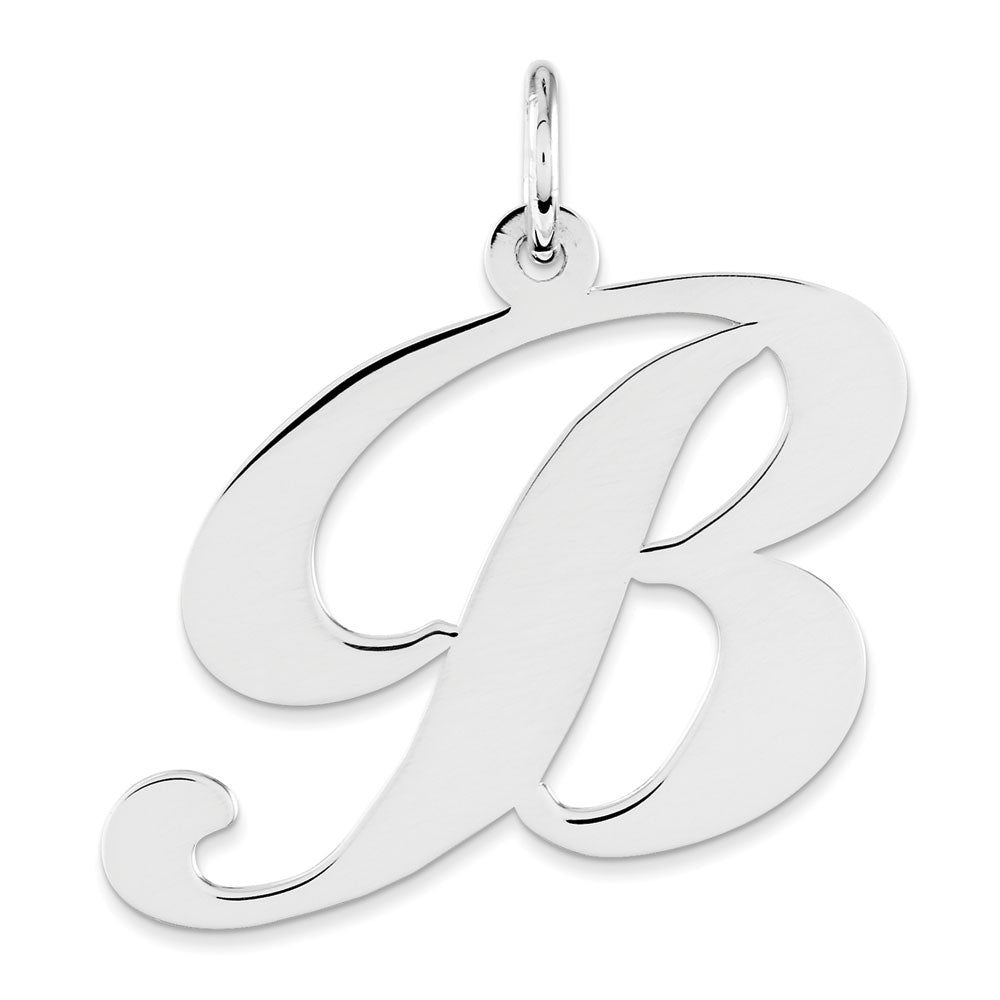 Sterling Silver, Ella Collection, LG Fancy Script Initial B Pendant, Item P14044-B by The Black Bow Jewelry Co.