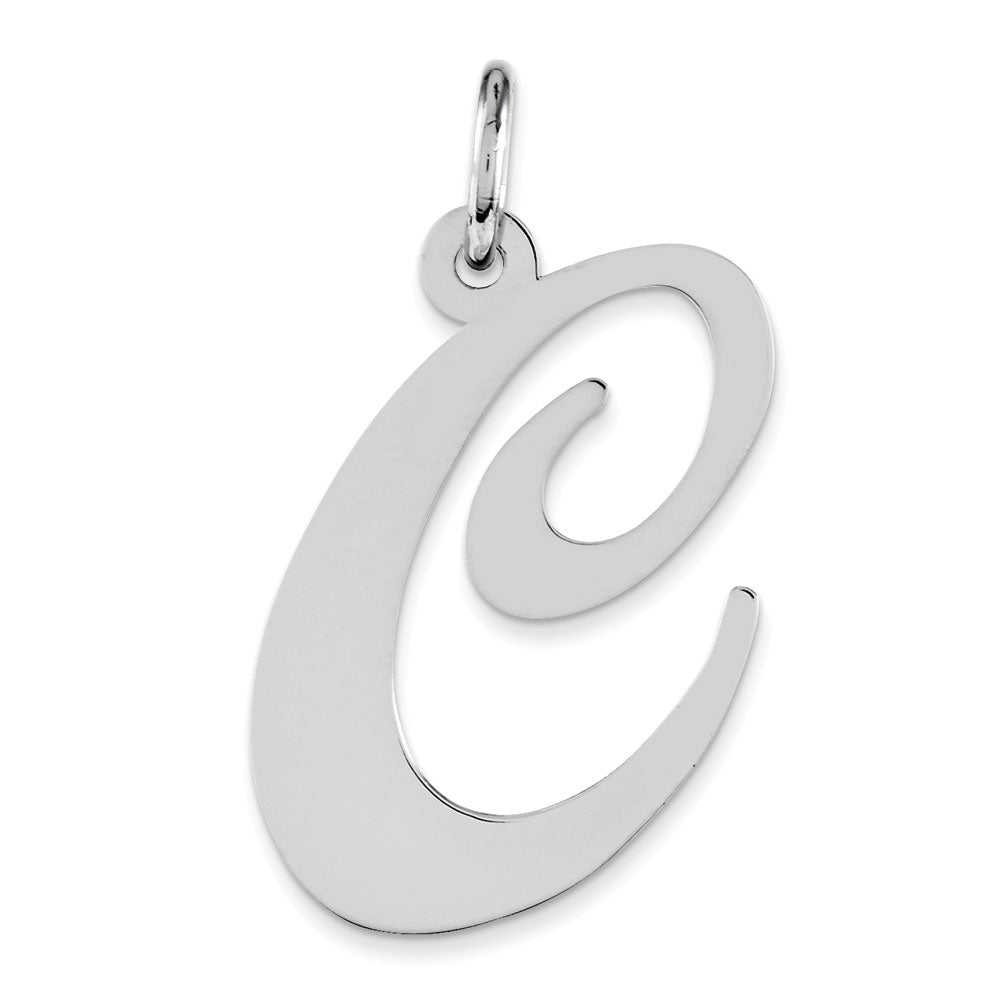 Sterling Silver, Ella Collection, LG Fancy Script Initial C Pendant, Item P14044-C by The Black Bow Jewelry Co.