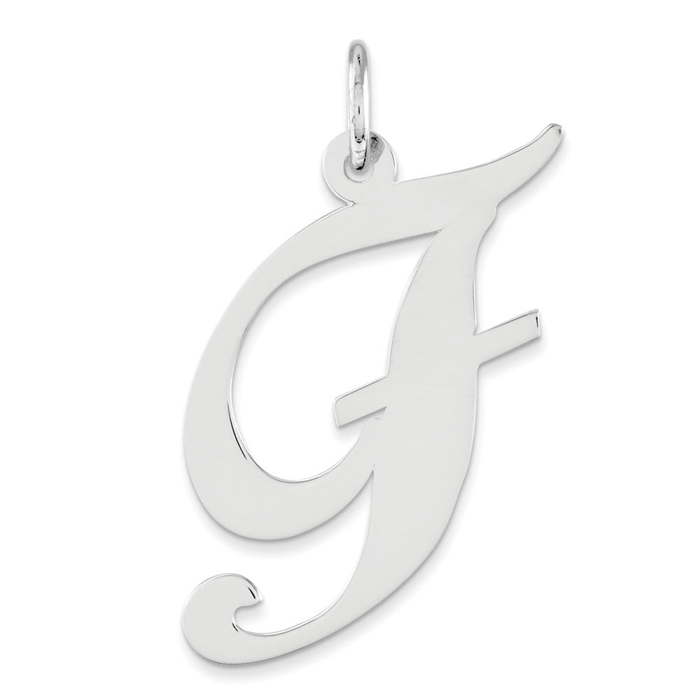 Sterling Silver, Ella Collection, LG Fancy Script Initial F Pendant, Item P14044-F by The Black Bow Jewelry Co.