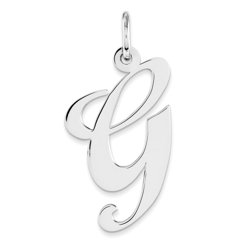 Sterling Silver, Ella Collection, LG Fancy Script Initial G Pendant, Item P14044-G by The Black Bow Jewelry Co.