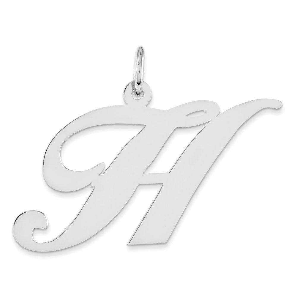 Sterling Silver, Ella Collection, LG Fancy Script Initial H Pendant, Item P14044-H by The Black Bow Jewelry Co.