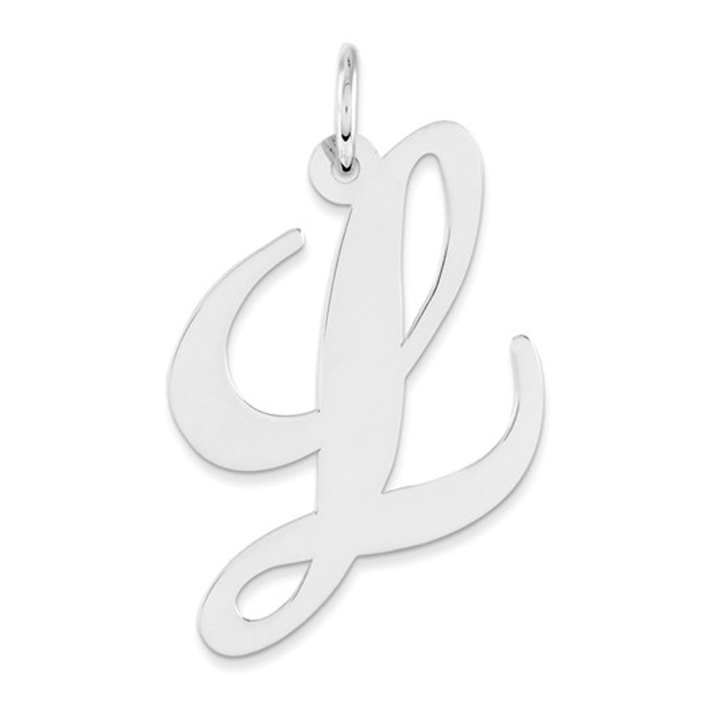 Sterling Silver, Ella Collection, LG Fancy Script Initial L Pendant, Item P14044-L by The Black Bow Jewelry Co.