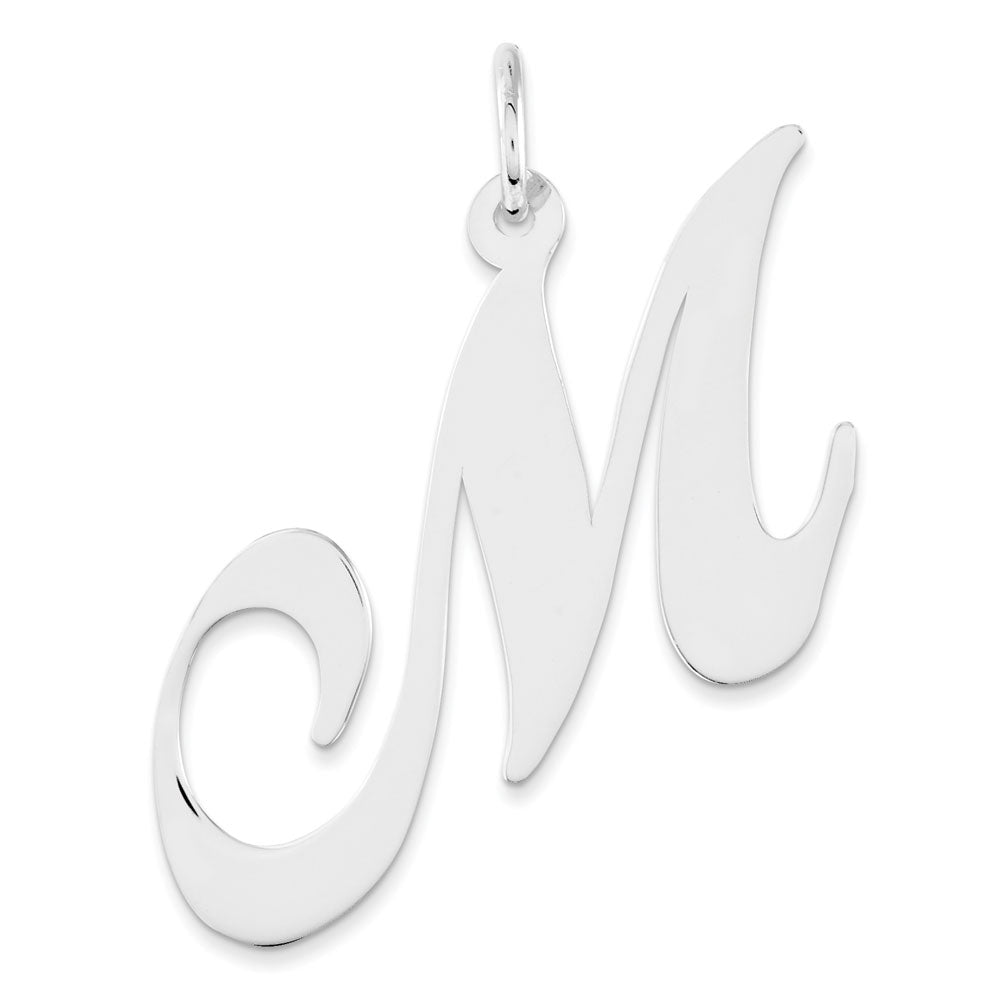 Sterling Silver, Ella Collection, LG Fancy Script Initial M Pendant, Item P14044-M by The Black Bow Jewelry Co.