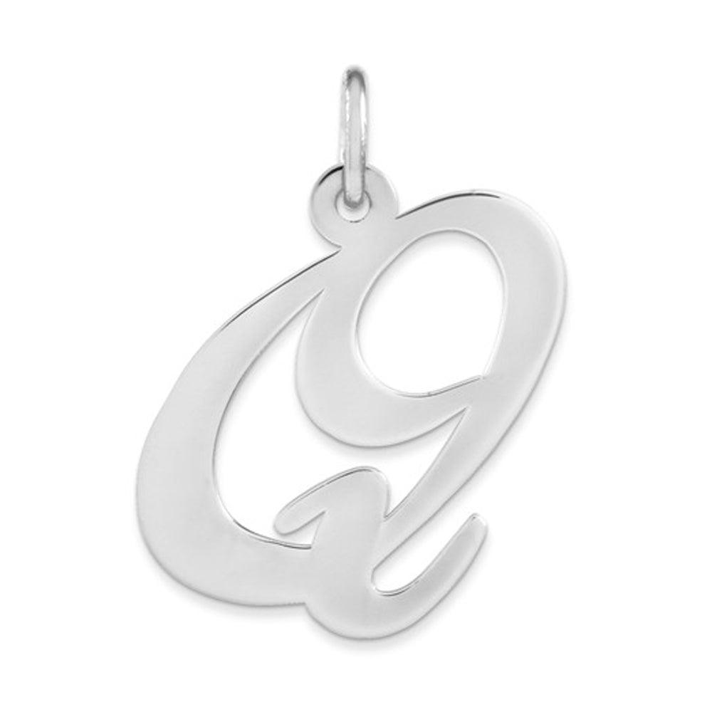 Sterling Silver, Ella Collection, LG Fancy Script Initial Q Pendant, Item P14044-Q by The Black Bow Jewelry Co.