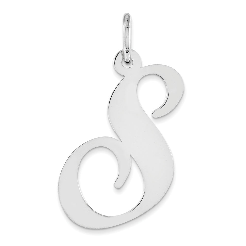 Sterling Silver, Ella Collection, LG Fancy Script Initial S Pendant, Item P14044-S by The Black Bow Jewelry Co.