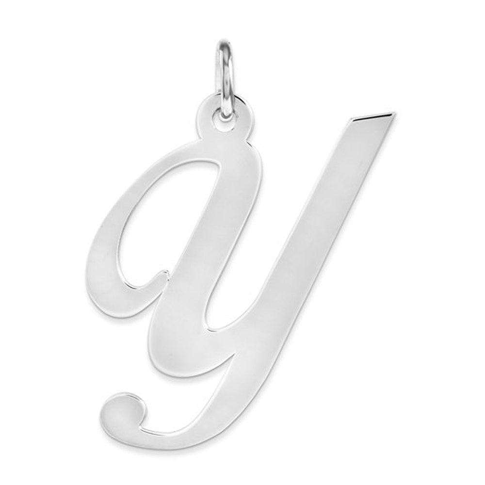 Sterling Silver, Ella Collection, LG Fancy Script Initial Y Pendant, Item P14044-Y by The Black Bow Jewelry Co.