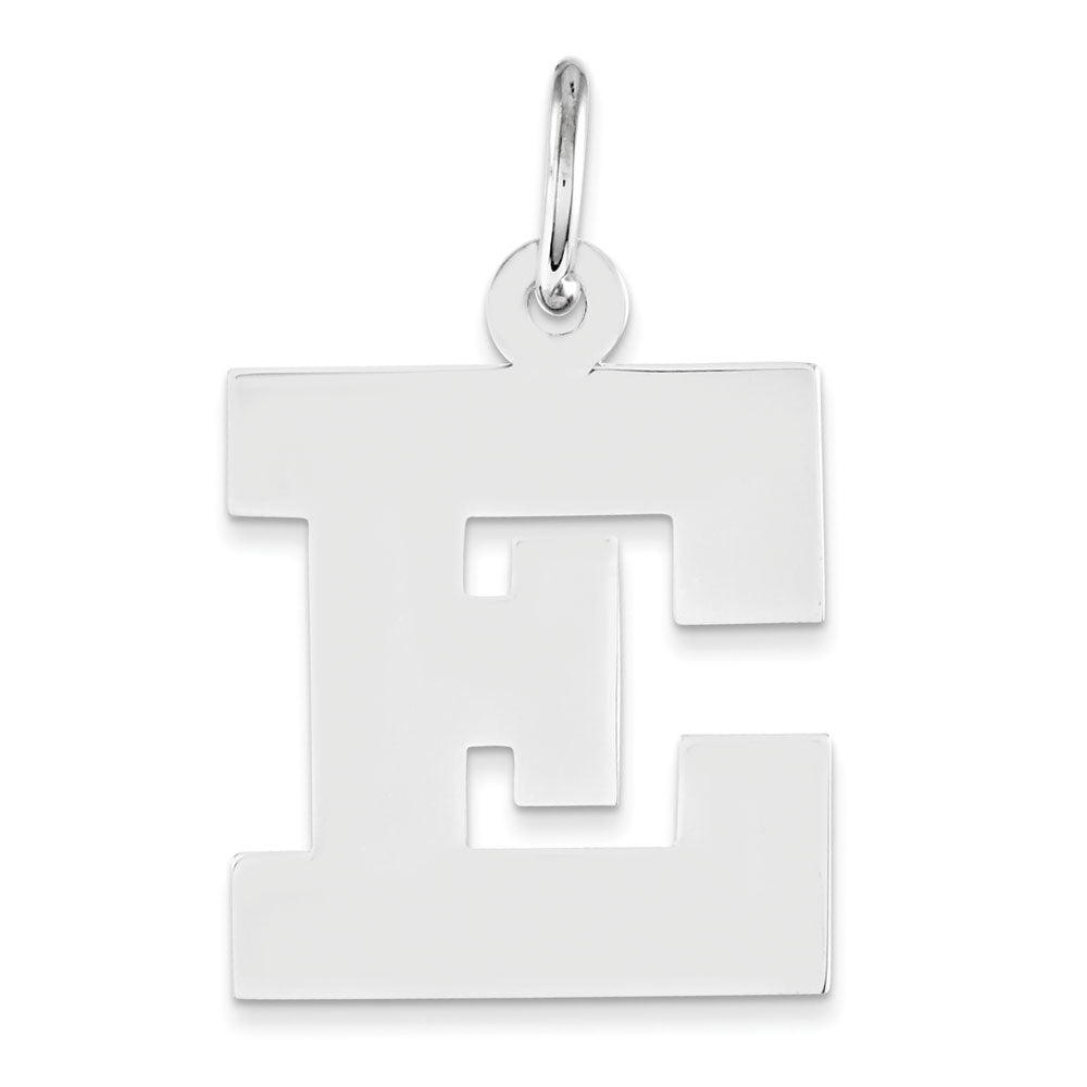 Sterling Silver Amanda Collection Medium Block Style Initial E Pendant, Item P14045-E by The Black Bow Jewelry Co.