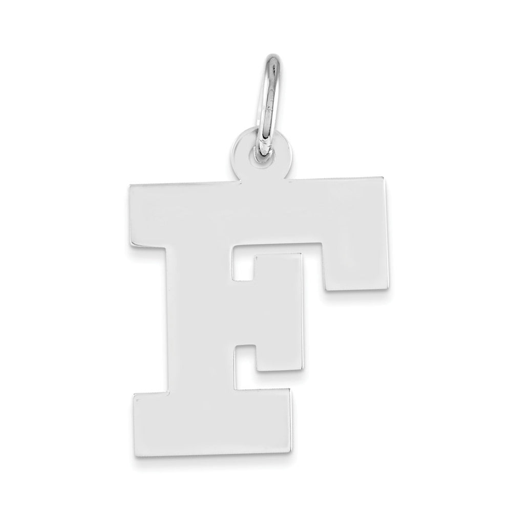 Sterling Silver Amanda Collection Medium Block Style Initial F Pendant, Item P14045-F by The Black Bow Jewelry Co.