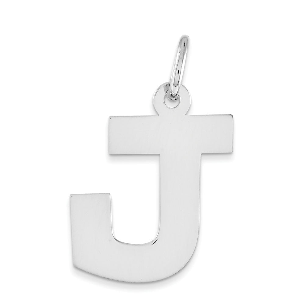 Sterling Silver Amanda Collection Medium Block Style Initial J Pendant, Item P14045-J by The Black Bow Jewelry Co.