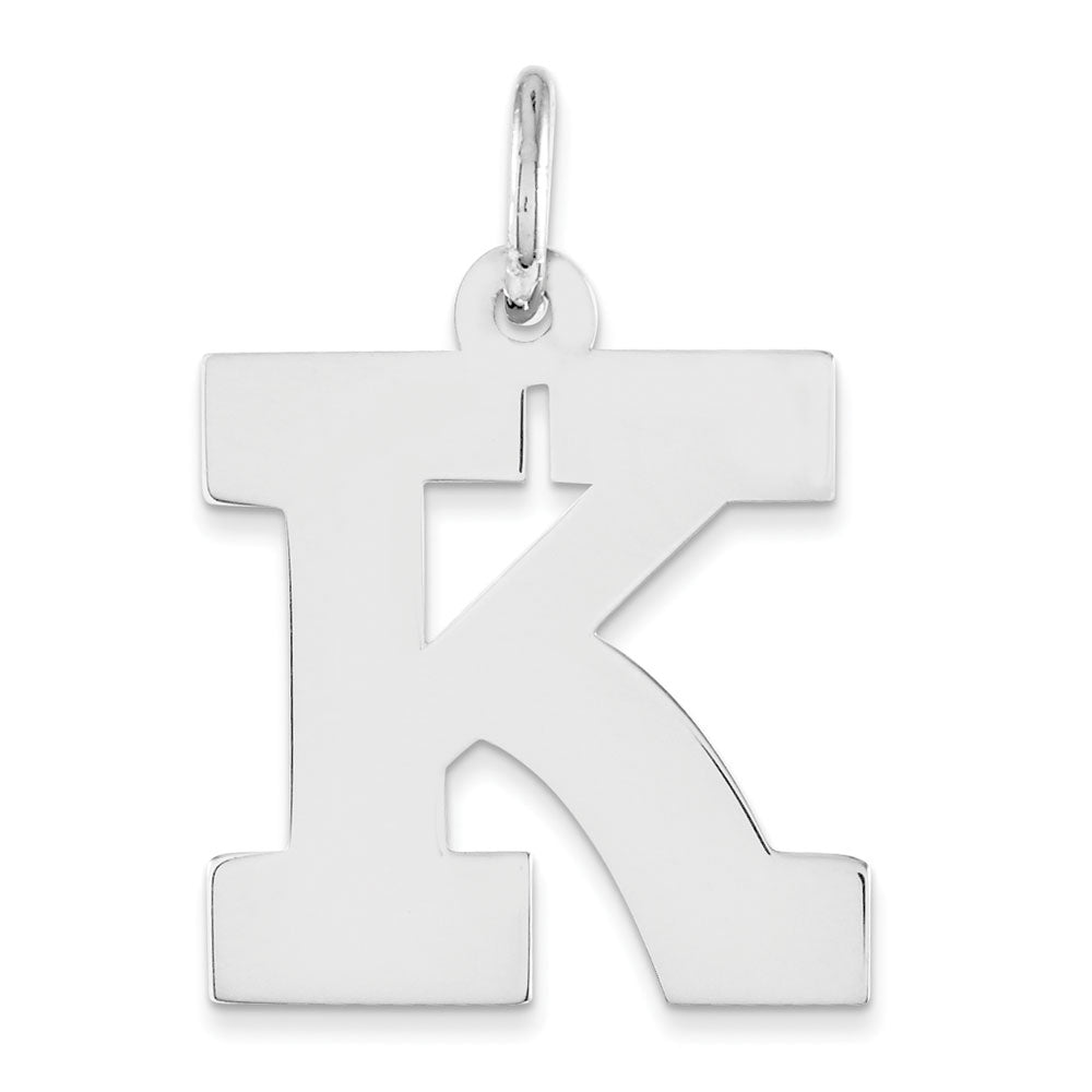 Sterling Silver Amanda Collection Medium Block Style Initial K Pendant, Item P14045-K by The Black Bow Jewelry Co.