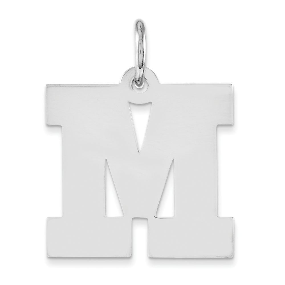 Sterling Silver Amanda Collection Medium Block Style Initial M Pendant, Item P14045-M by The Black Bow Jewelry Co.