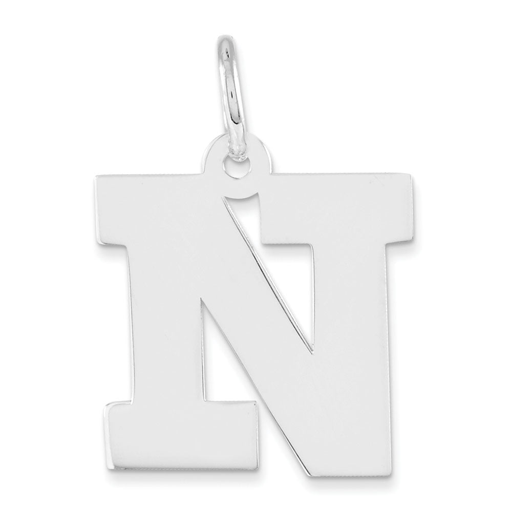 Sterling Silver Amanda Collection Medium Block Style Initial N Pendant, Item P14045-N by The Black Bow Jewelry Co.