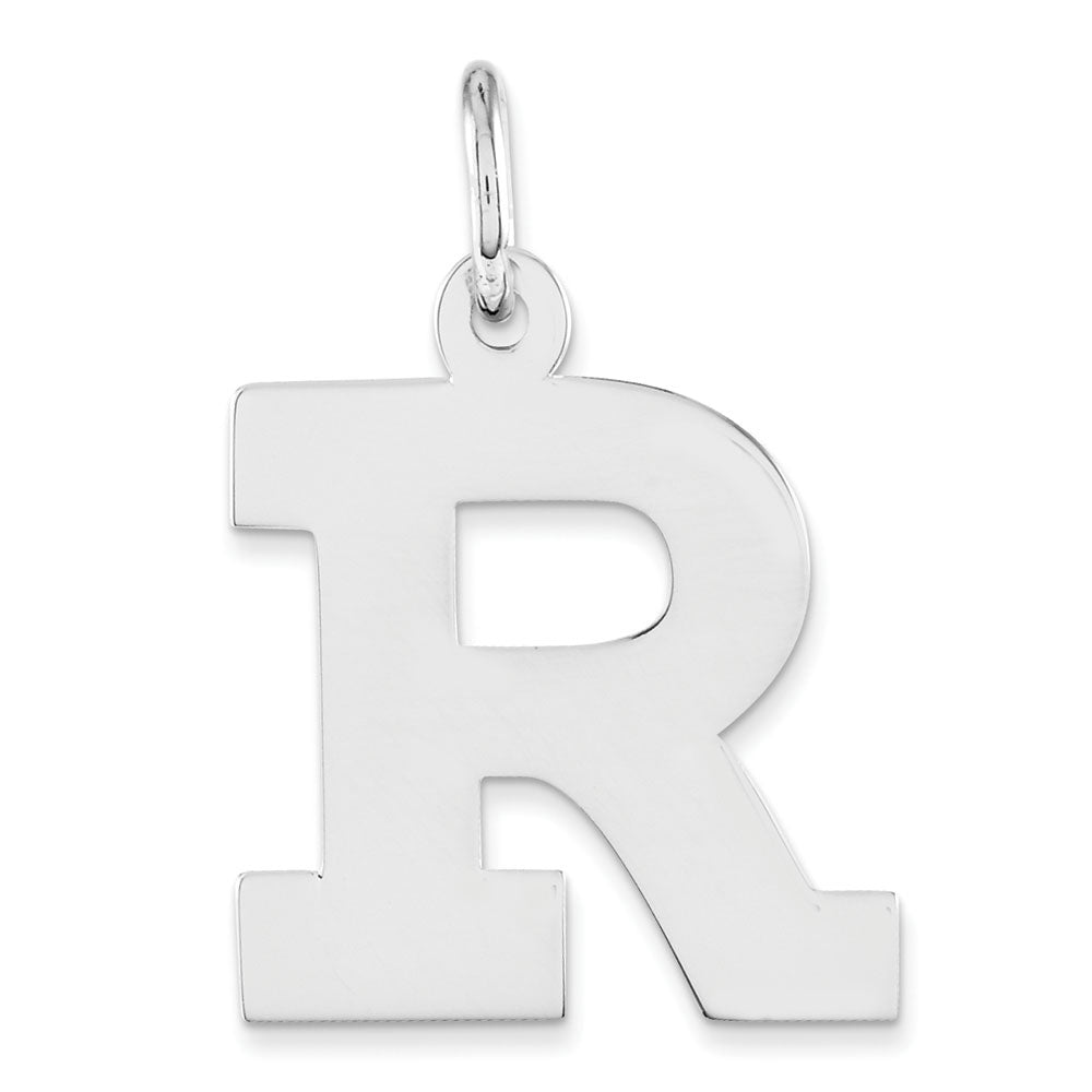 Sterling Silver Amanda Collection Medium Block Style Initial R Pendant, Item P14045-R by The Black Bow Jewelry Co.
