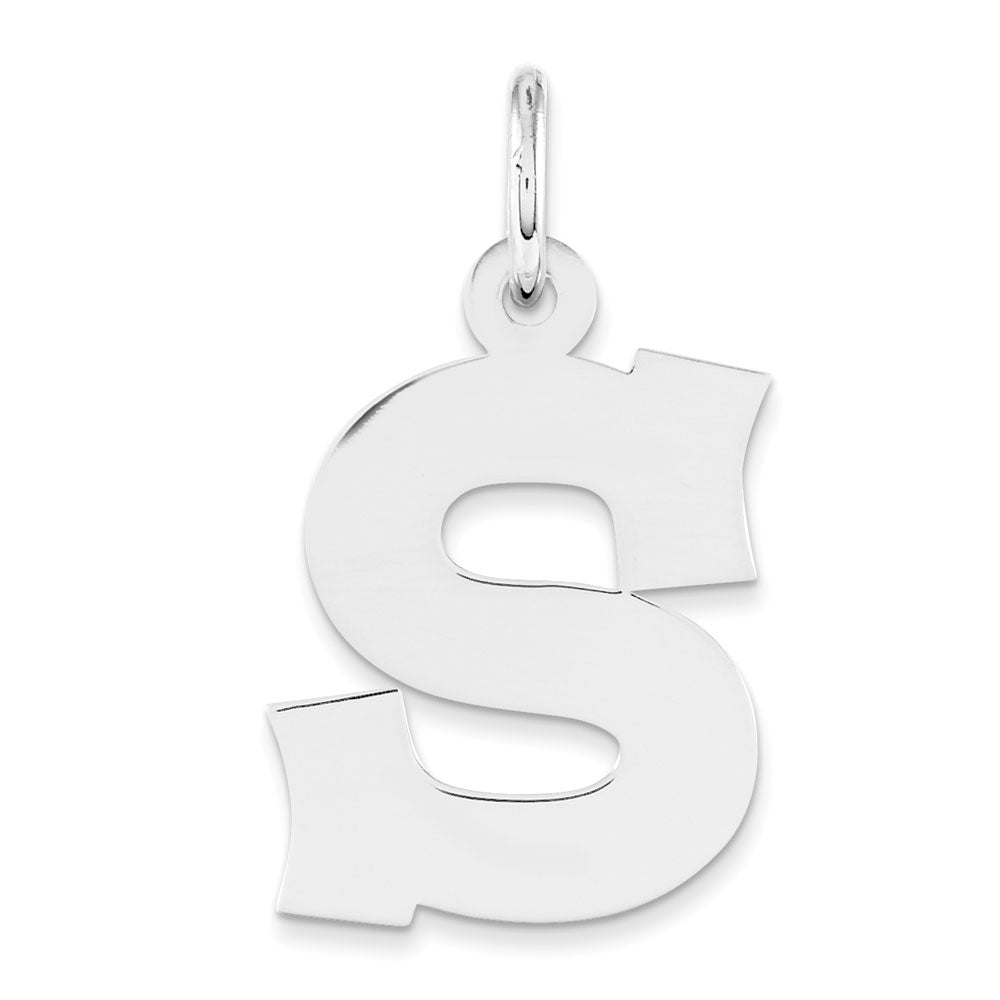 Sterling Silver Amanda Collection Medium Block Style Initial S Pendant, Item P14045-S by The Black Bow Jewelry Co.