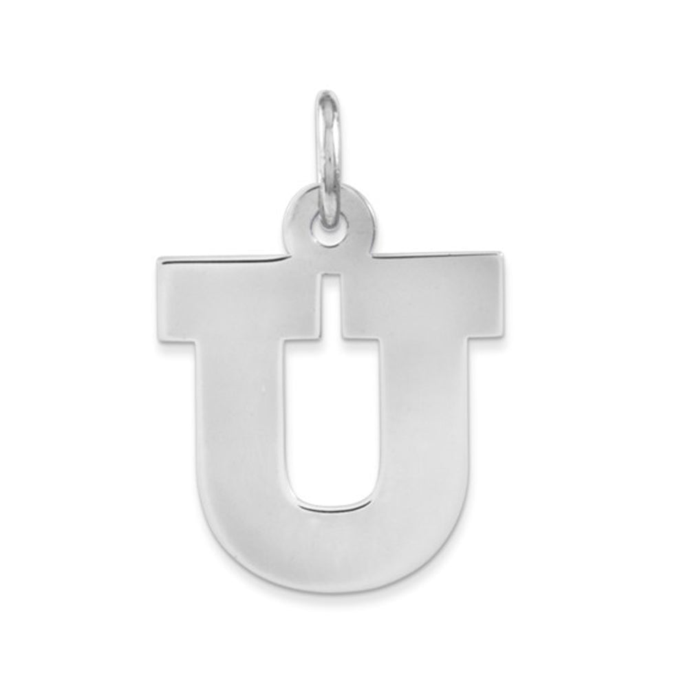 Sterling Silver Amanda Collection Medium Block Style Initial U Pendant, Item P14045-U by The Black Bow Jewelry Co.