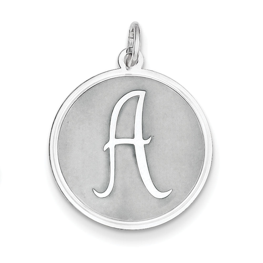 Sterling Silver, Makayla Collection, 20mm Disc Initial A Pendant, Item P14046-A by The Black Bow Jewelry Co.