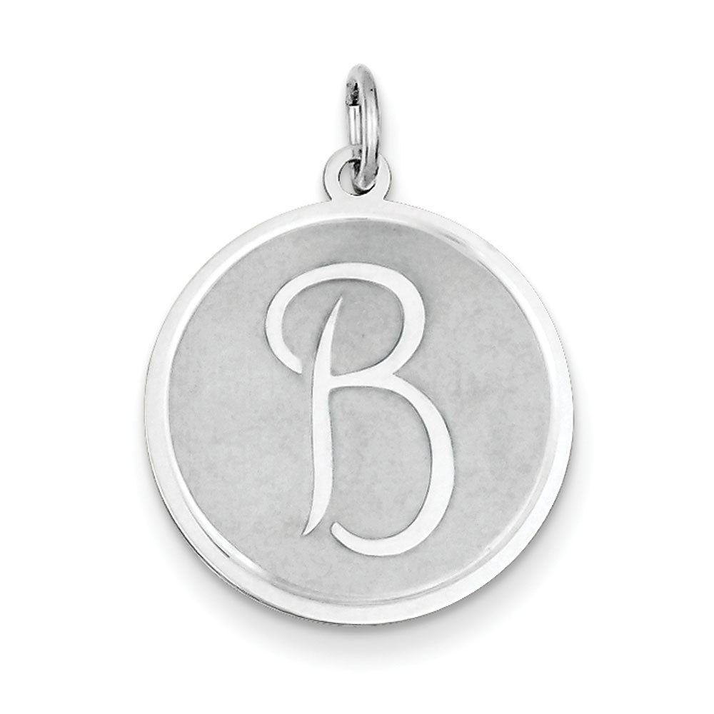 Sterling Silver, Makayla Collection, 20mm Disc Initial B Pendant, Item P14046-B by The Black Bow Jewelry Co.