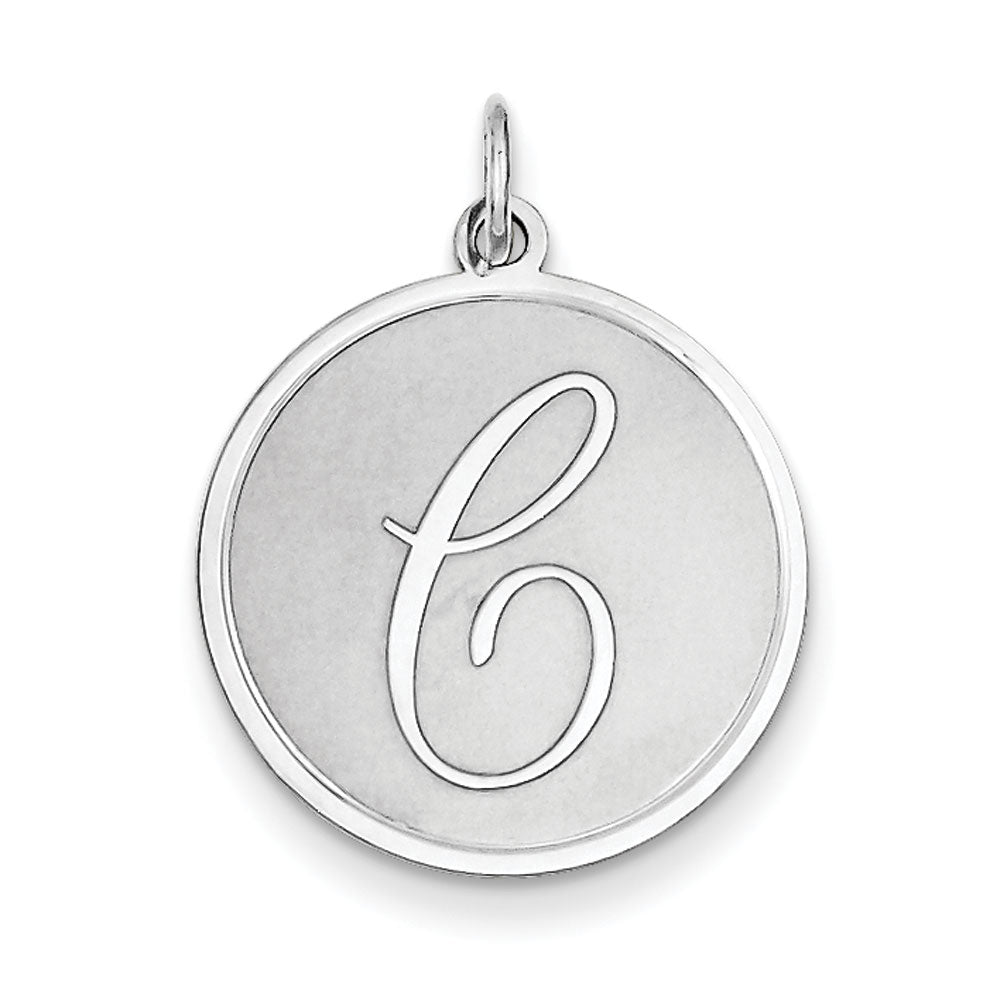 Sterling Silver, Makayla Collection, 20mm Disc Initial C Pendant, Item P14046-C by The Black Bow Jewelry Co.