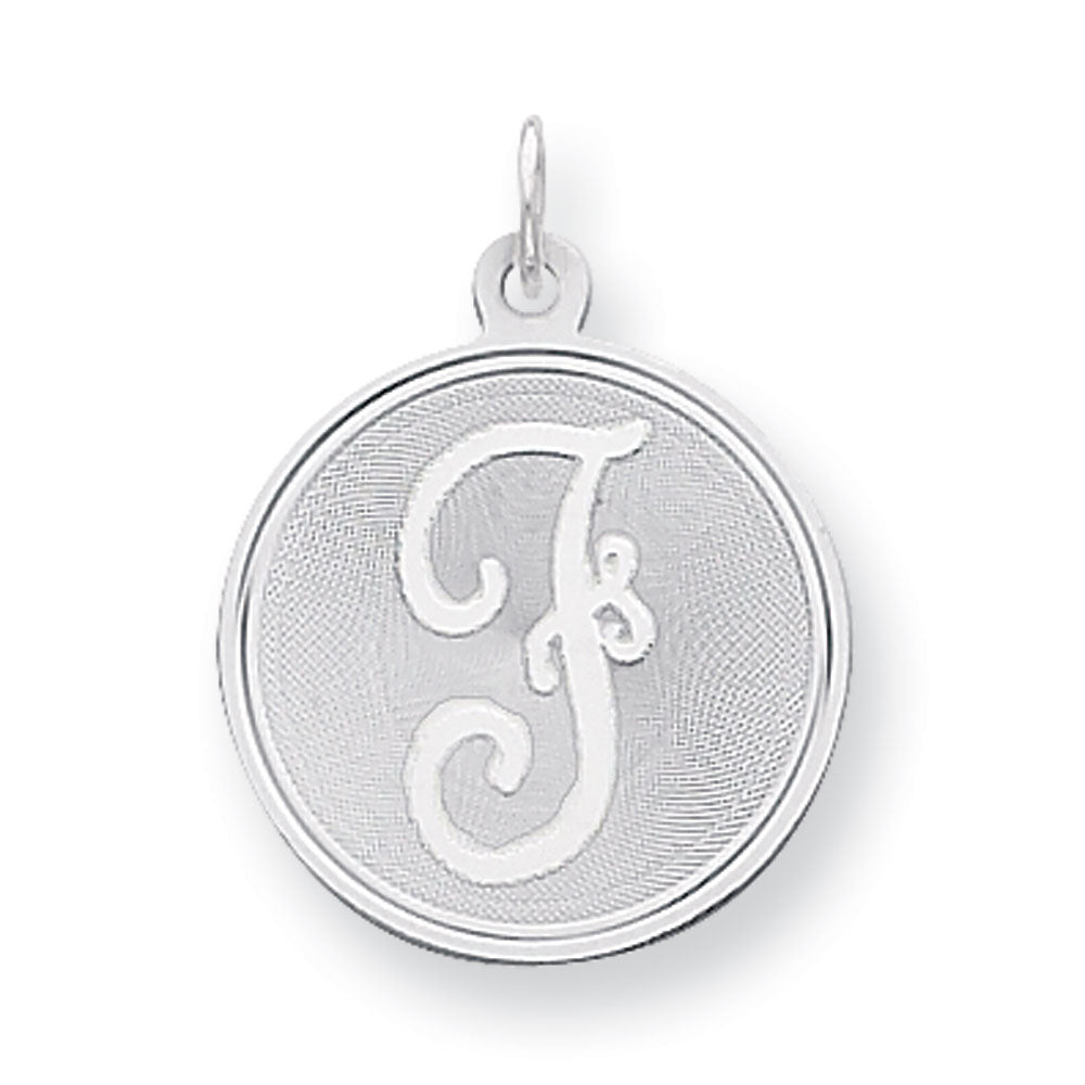 Sterling Silver, Makayla Collection, 20mm Disc Initial F Pendant, Item P14046-F by The Black Bow Jewelry Co.