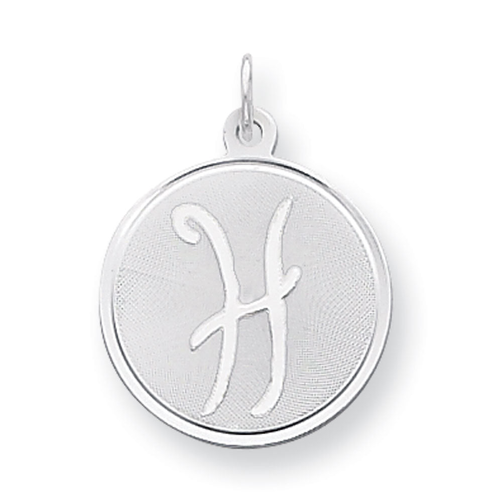 Sterling Silver, Makayla Collection, 20mm Disc Initial H Pendant, Item P14046-H by The Black Bow Jewelry Co.