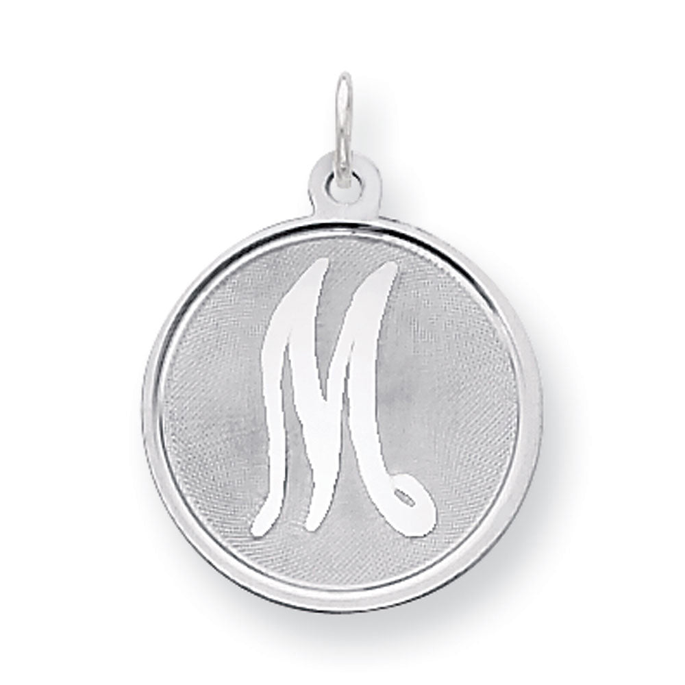 Sterling Silver, Makayla Collection, 20mm Disc Initial M Pendant, Item P14046-M by The Black Bow Jewelry Co.