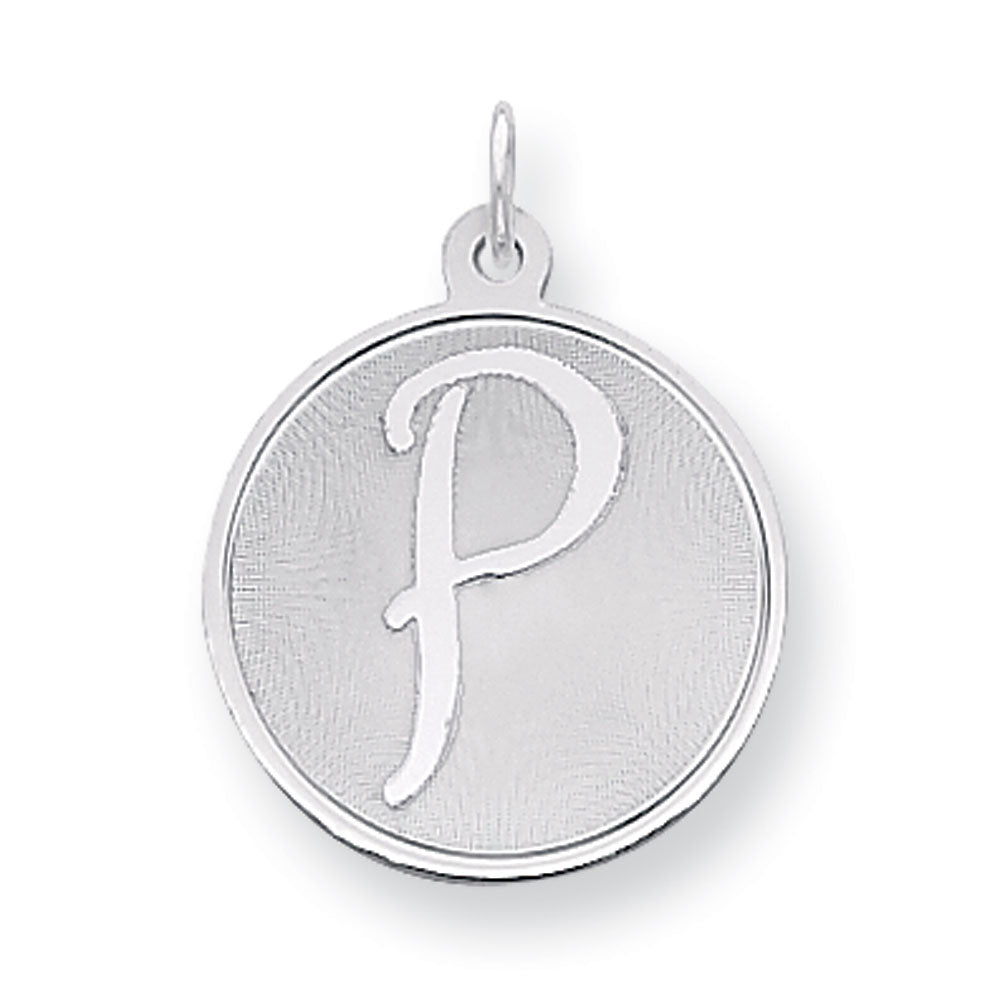 Sterling Silver, Makayla Collection, 20mm Disc Initial P Pendant, Item P14046-P by The Black Bow Jewelry Co.
