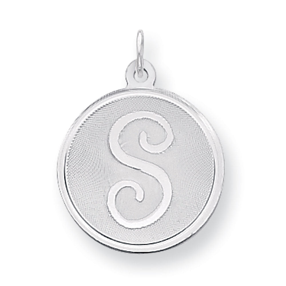 Sterling Silver, Makayla Collection, 20mm Disc Initial S Pendant, Item P14046-S by The Black Bow Jewelry Co.
