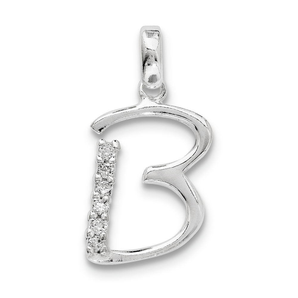Sterling Silver and CZ, Lauren Collection, Initial B Pendant, Item P14047-B by The Black Bow Jewelry Co.