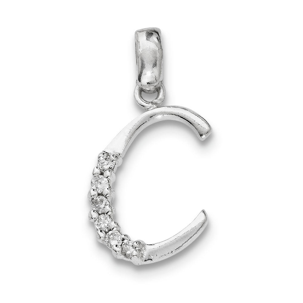 Sterling Silver and CZ, Lauren Collection, Initial C Pendant, Item P14047-C by The Black Bow Jewelry Co.