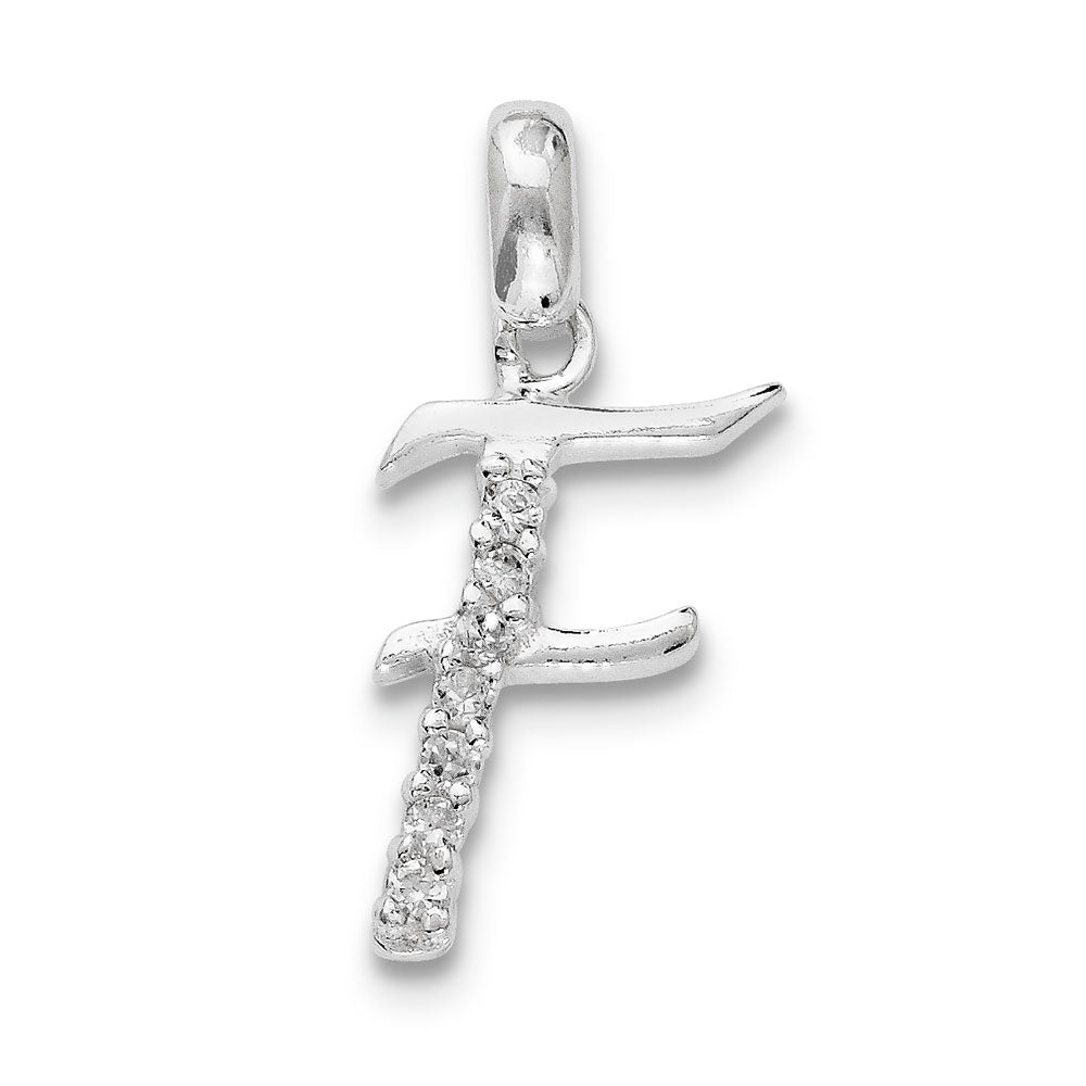 Sterling Silver and CZ, Lauren Collection, Initial F Pendant, Item P14047-F by The Black Bow Jewelry Co.