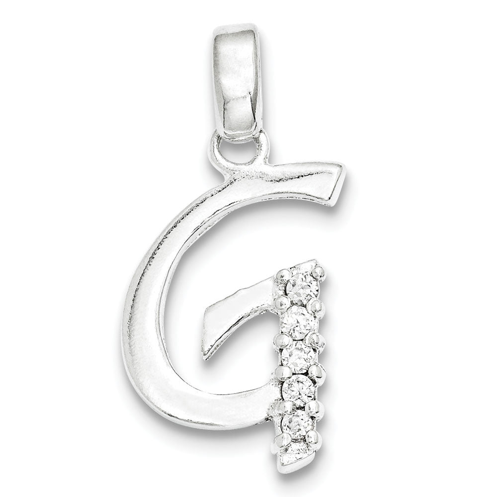 Sterling Silver and CZ, Lauren Collection, Initial G Pendant, Item P14047-G by The Black Bow Jewelry Co.