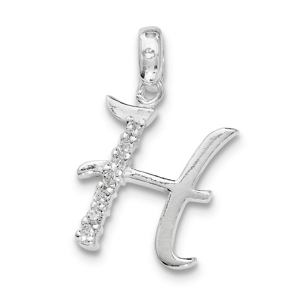 Sterling Silver and CZ, Lauren Collection, Initial H Pendant, Item P14047-H by The Black Bow Jewelry Co.