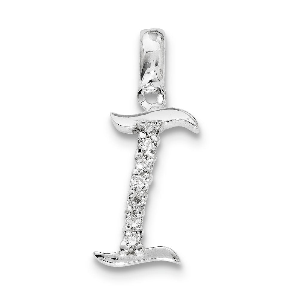 Sterling Silver and CZ, Lauren Collection, Initial I Pendant, Item P14047-I by The Black Bow Jewelry Co.