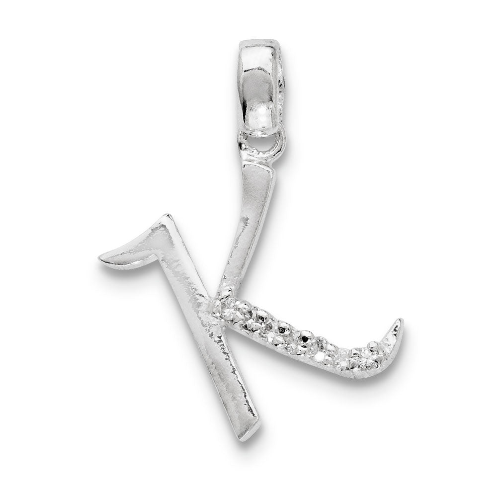 Sterling Silver and CZ, Lauren Collection, Initial K Pendant, Item P14047-K by The Black Bow Jewelry Co.