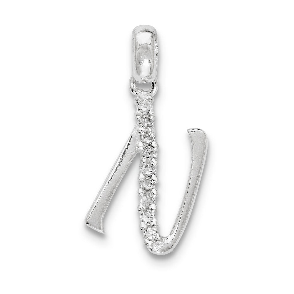 Sterling Silver and CZ, Lauren Collection, Initial N Pendant, Item P14047-N by The Black Bow Jewelry Co.