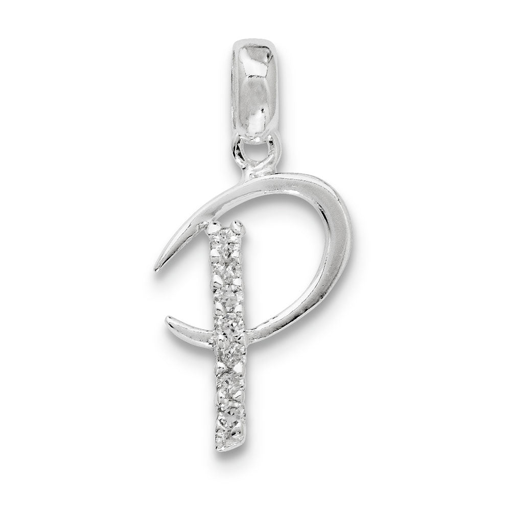 Sterling Silver and CZ, Lauren Collection, Initial P Pendant, Item P14047-P by The Black Bow Jewelry Co.