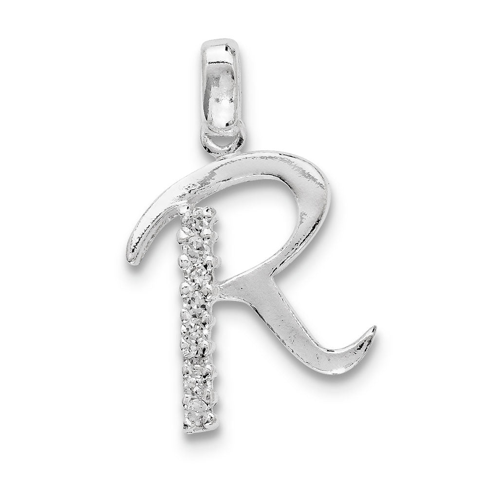 Sterling Silver and CZ, Lauren Collection, Initial R Pendant, Item P14047-R by The Black Bow Jewelry Co.