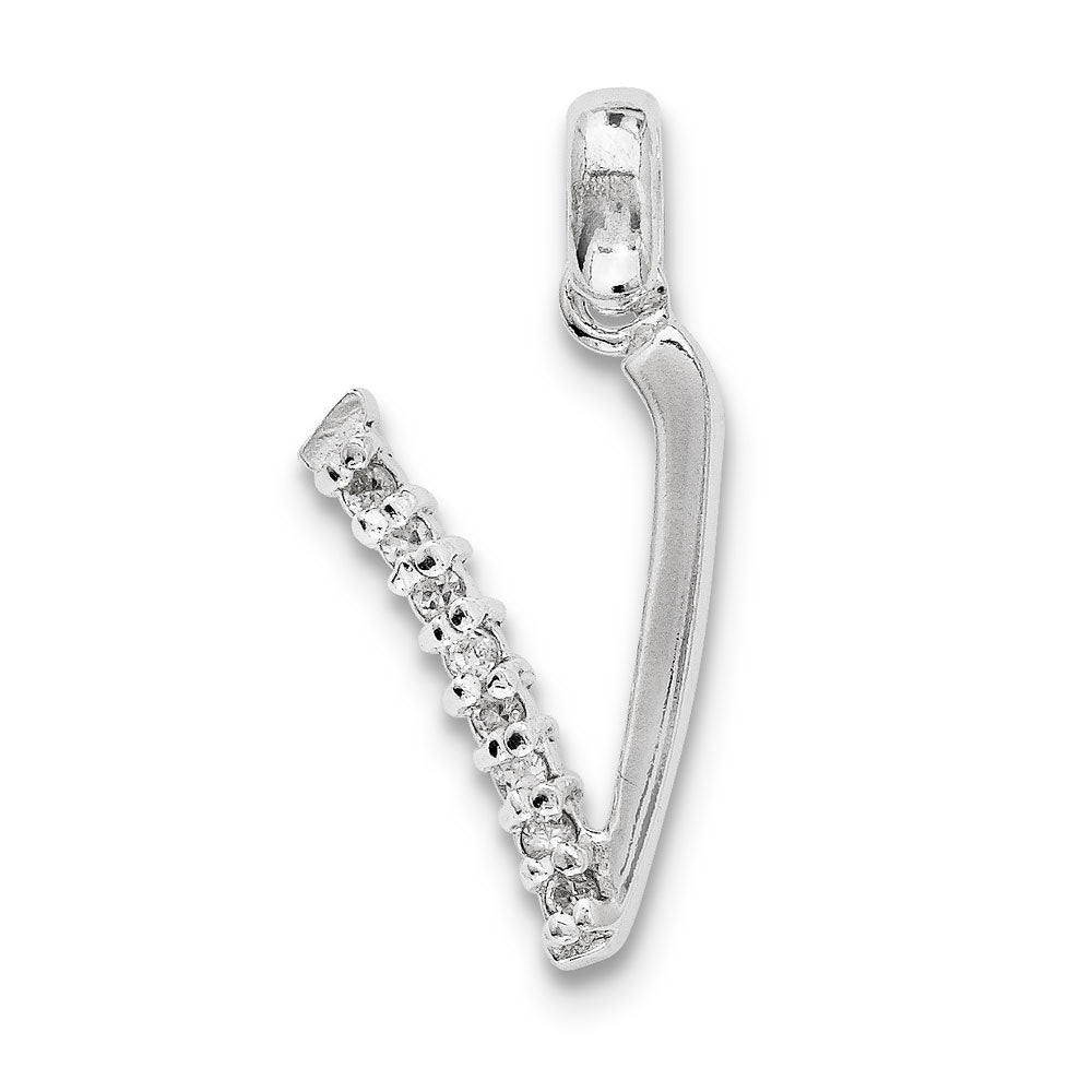 Sterling Silver and CZ, Lauren Collection, Initial V Pendant, Item P14047-V by The Black Bow Jewelry Co.