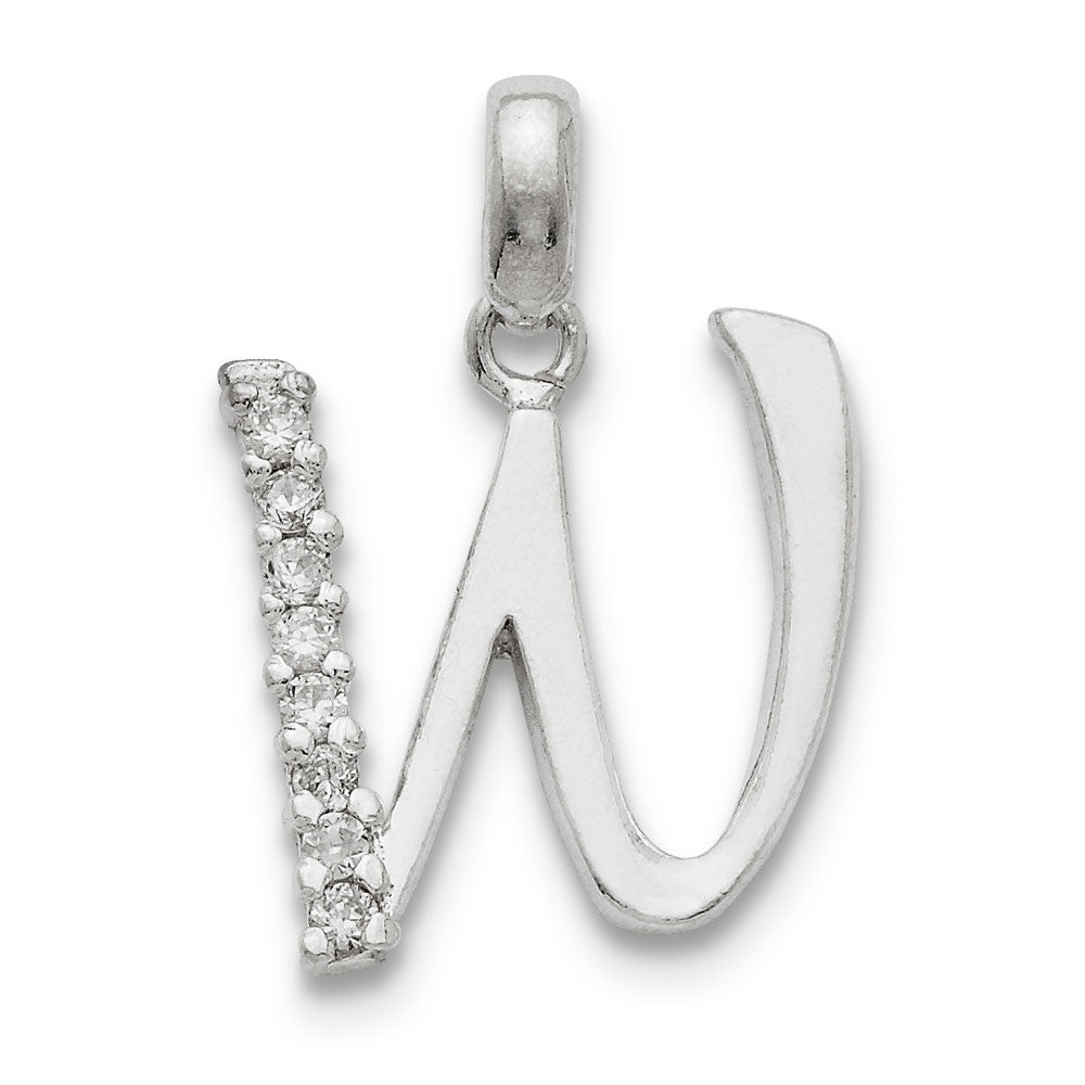 Sterling Silver and CZ, Lauren Collection, Initial W Pendant, Item P14047-W by The Black Bow Jewelry Co.