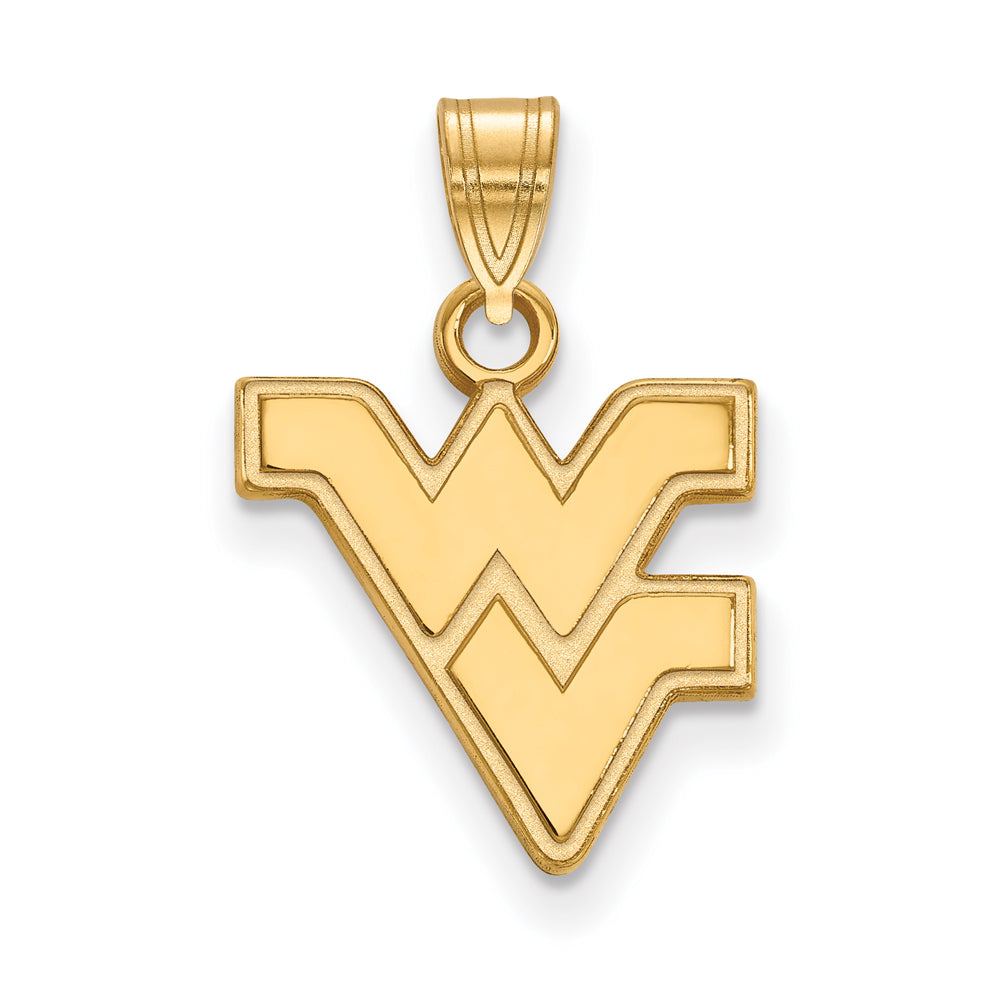 10k Yellow Gold West Virginia U. Small Logo Pendant, Item P14186 by The Black Bow Jewelry Co.