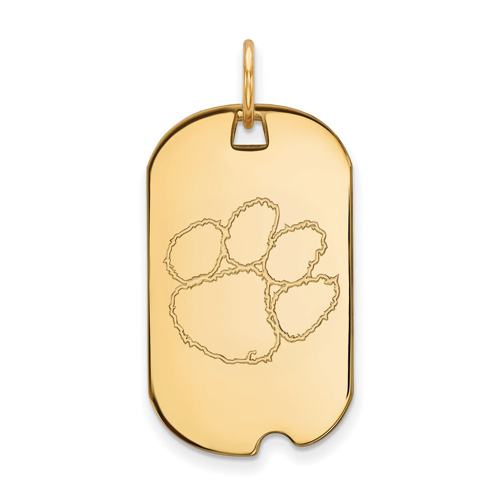 10k Yellow Gold Clemson U Dog Tag Pendant, Item P14319 by The Black Bow Jewelry Co.