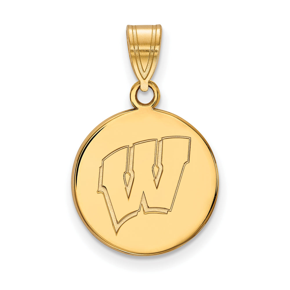 10k Yellow Gold U. of Wisconsin Medium Initial W Disc Pendant, Item P14359 by The Black Bow Jewelry Co.