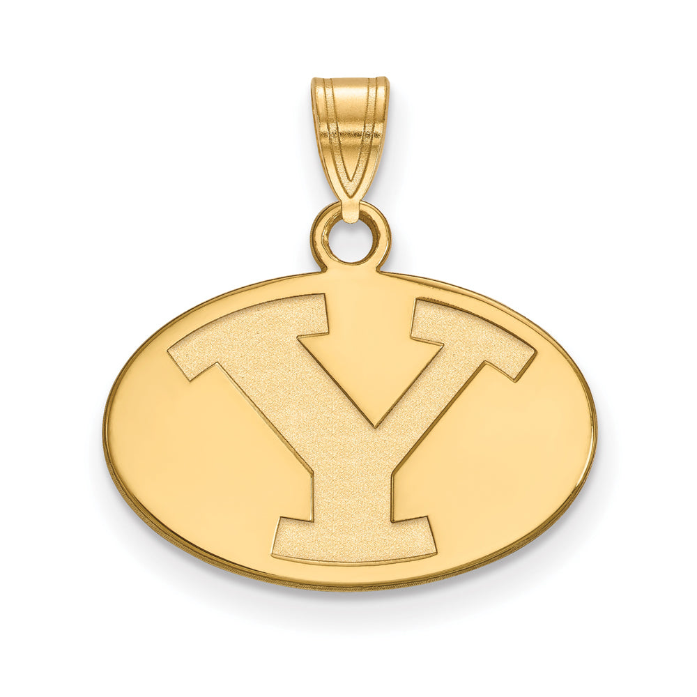 14k Yellow Gold Brigham Young U Small Initial Y Oval Pendant, Item P14484 by The Black Bow Jewelry Co.